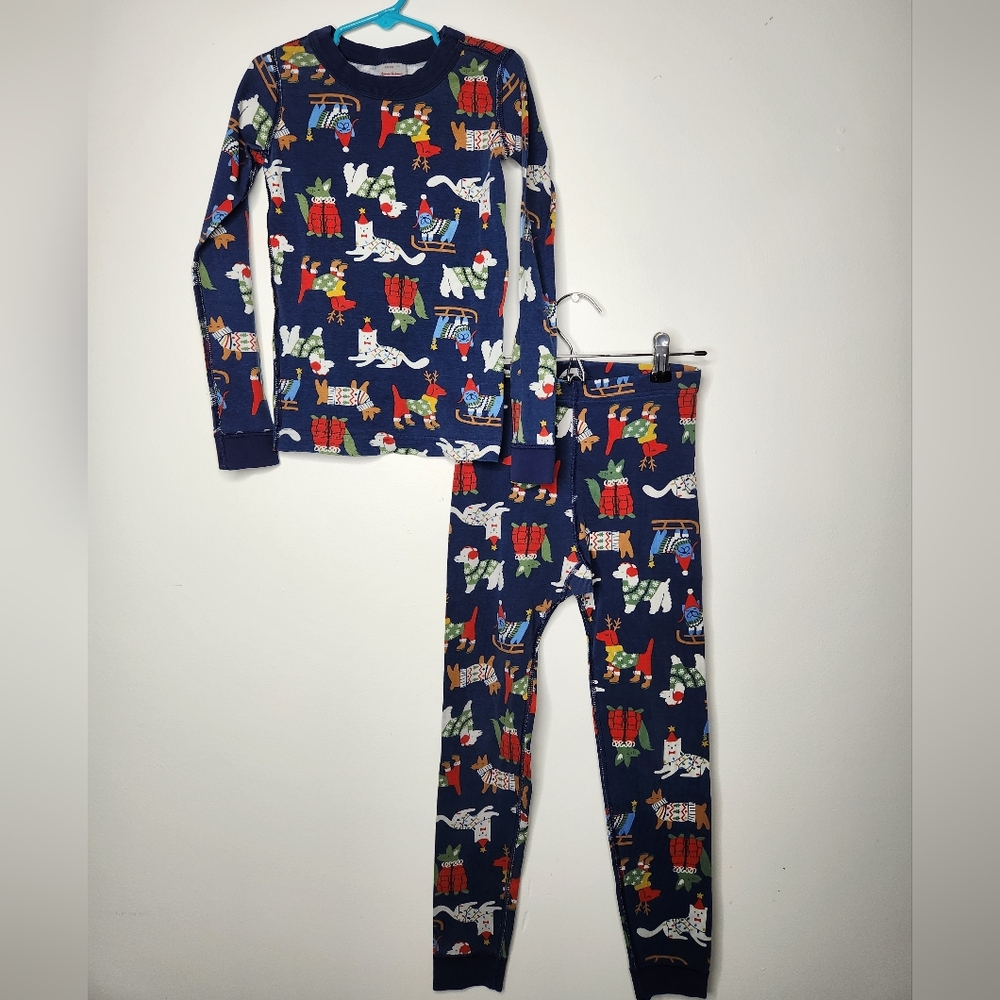 Hannah Andersson Bundled Up Pups Dog Print Christmas Pajama Set Hannajams Size 8